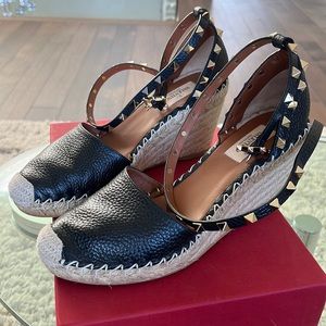 Valentino rockstud black closed toe wedge espadrille